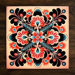 American Traditional Floral Art, on a Glossy Ceramic Decorative Tile, Free Shipping to USA