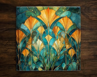 Art Nouveau | Art Deco | Ornate 1920s Style Design (#123), on a Glossy Ceramic Decorative Tile, Free Shipping to USA