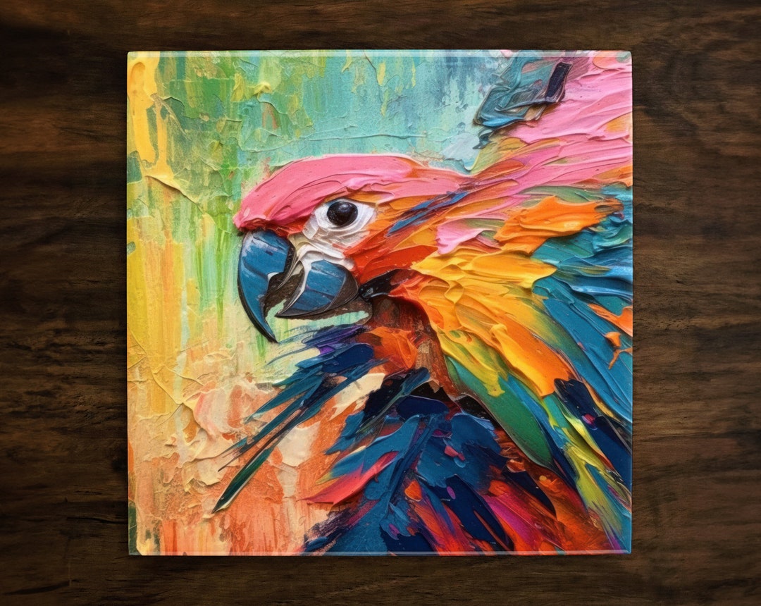 Tropical Parrot Art Tile: Glossy Ceramic Decorative Accent - Etsy