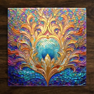Beautiful Mosaic Inspired Intricate Design, on a Glossy Ceramic Decorative Tile, Free Shipping to USA