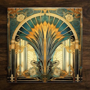 Art Nouveau | Art Deco | Ornate 1920s Style Design (#5), on a Glossy Ceramic Decorative Tile, Free Shipping to USA