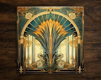 Art Nouveau | Art Deco | Ornate 1920s Style Design (#5), on a Glossy Ceramic Decorative Tile, Free Shipping to USA