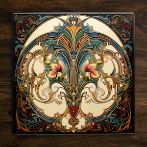 Art Nouveau | Art Deco | Ornate 1920s Style Design (#26), on a Glossy Ceramic Decorative Tile, Free Shipping to USA