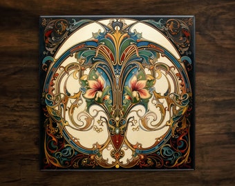 Art Nouveau | Art Deco | Ornate 1920s Style Design (#26), on a Glossy Ceramic Decorative Tile, Free Shipping to USA