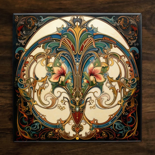 Art Nouveau Ceramic Tile: Ornate 1920s Style Decor