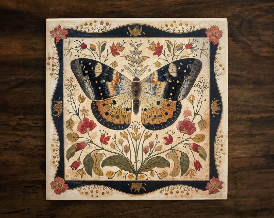 Botanical Butterfly Ceramic Tile: Vintage-inspired Art - Etsy
