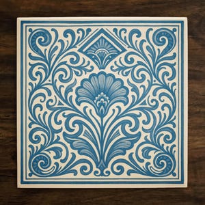 Delft Blue Dutch Style Design (#8), on a Glossy Ceramic Decorative Tile, Free Shipping to USA