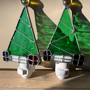 Stained glass Christmas tree with presents night light