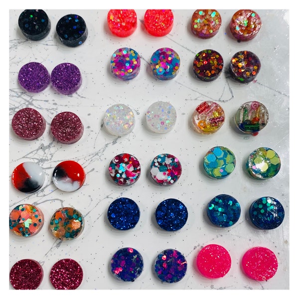 Vibrant Round Glitter Stud Earrings |Customizable Resin glitter Earring Sets| Non-Metal Earrings| Hypoallergenic Earrings| SEE DESCRIPTION