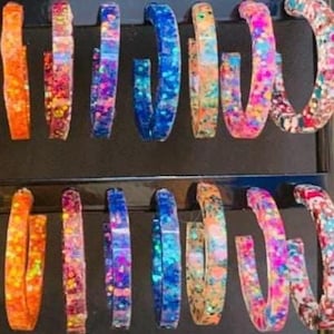 Colorful Glitter  Resin Hoop Earrings| Non-Metal Hypoallergenic Options Available| Bundle Set Available