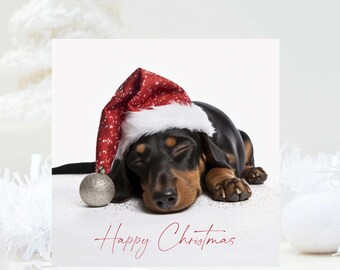 PRINTABLE Sausage Dog Christmas Card. Digital Dachshund Christmas Card. Funny Dog Christmas Card