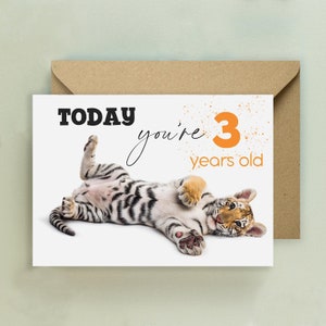 Niedliche Tiger Cub 3.Geburtstagskarte, drei Jahre alte Geburtstagskarte