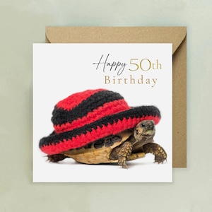 Carte tortue 50e anniversaire – Carte de voeux photo animal amusante pour un anniversaire important