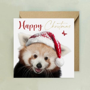 Tarjeta de feliz Navidad del panda rojo