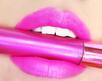Metallic liquid lipstick - Basic Witch Beauty magenta pink neon matte lipstick in shade Petal to the metal
