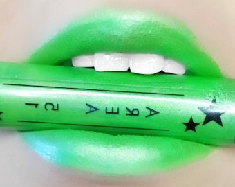 Metallic finish liquid lipstick | area 51 lime green long wear lipstick | neon green | vegan and cruelty free liquid lipstick | shimmer