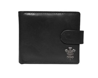 Welsh feathers black leather wallet