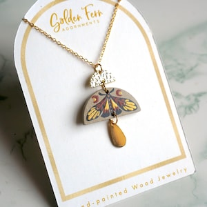 Hand-painted Moth Necklace, Gold Filled Chain 16K, Lightweight