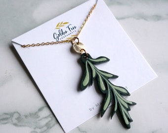 Hand-painted Leaf Necklace, Fern Necklace, Botanical Jewelry, Gold Filled 16K, Lightweight