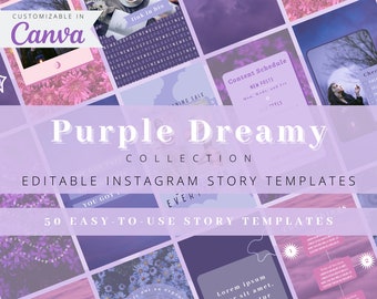 Lila Verträumte Instagram Story Vorlagen | Ästhetische Social Media Canva Templates | Vollständig anpassbar | Digitale Werkzeuge