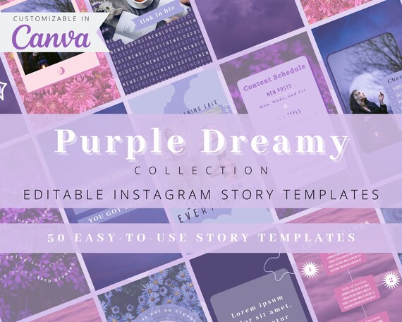 Purple Dreamy Instagram Story Templates | Aesthetic Social Media Canva Templates | Fully Customizable | Digital Tools