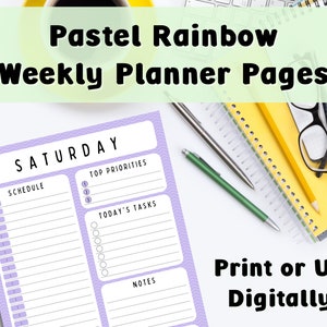 Páginas del planificador semanal Pastel Rainbow / Páginas del planificador imprimibles / Páginas del planificador de pasión de GoodNotes digitales / Inicio del domingo / Inicio del lunes