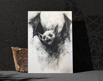 Magical bat postcard in ink style | Mystical animal illustration for lovers of the night | Halloween | Goth | dark art | magic