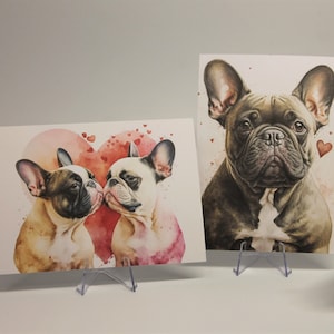 Valentinstags Postkarten Set mit Französischer Bulldogge in Aquarelloptik als Einzelkarte oder 2er Set klimaneutral gedruckt zum Verschenken