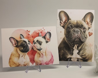 Valentine's Day postcards French Bulldog, watercolor - set of 2 or single cards - printed climate neutral, birthday, wedding