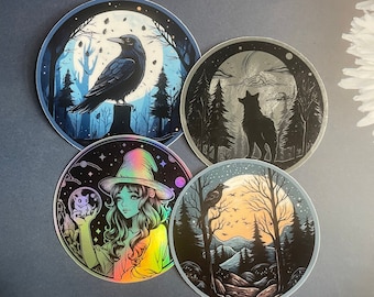 Bullet journal stickers | raven | witch | wolf | forest | dark motif stickers | waterproof | holo | goth aesthetics | Wicca | magic