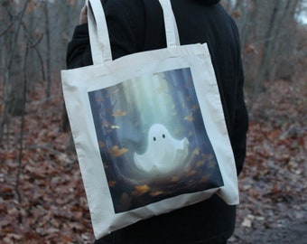 Sustainable fabric bag with cute little ghost - Hand-printed from 100% cotton | Immerse yourself in nature | Jute bag