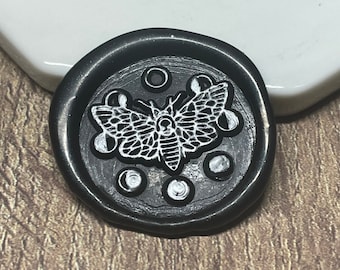 handmade self-adhesive black wax seals with moth and moon phases | Wax stickers | Lettering | letter seal | Gothic chic