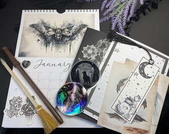 Limited New Year 2024 set with mystical designs in black and white for all who love dark | forest | witch | magic | dark aesthetics