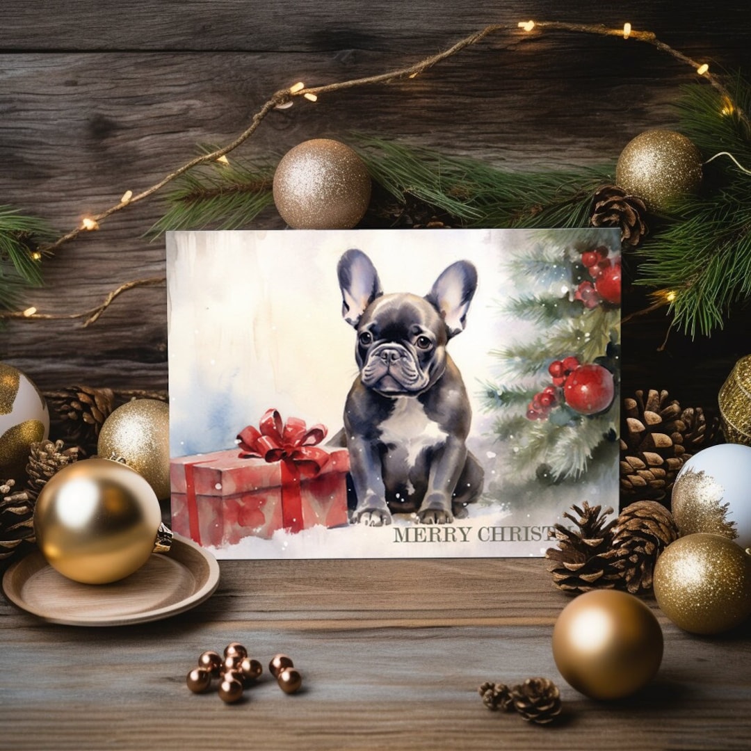 French Bulldog Christmas Card Folded A6 Greeting Card Landscape Format ...