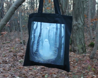 Sustainable fabric bag with cute little ghost - Hand-printed from 100% cotton | Immerse yourself in nature | Jute bag