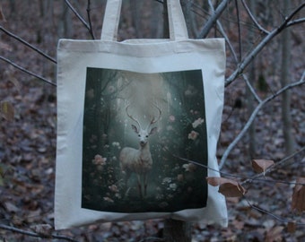 Sustainable fabric bag with majestic stag motif - Hand-printed from 100% cotton | Immerse yourself in nature | Jute bag