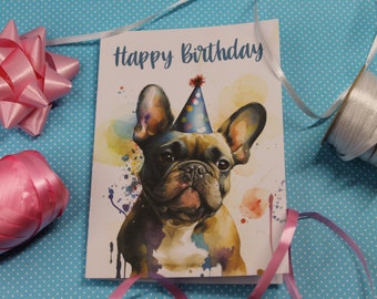 French Bulldog Birthday Card - Handmade folding card in DIN A6 format on high quality offset cardboard -Perfect for dog lovers