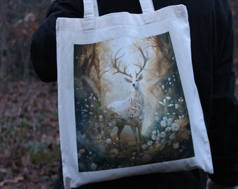 Sustainable fabric bag with majestic stag motif - Hand-printed from 100% cotton | Immerse yourself in nature | Jute bag