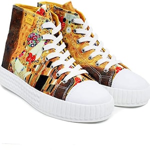 Klimt The Kiss Sneakers, Women&#39;s High Top Canvas Shoes by Maspis Klassik