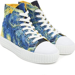 Van Gogh Starry Night Sneakers, Women&#39;s High Top Canvas Shoes by Maspis Klassik