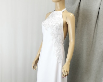 Simple snow-white wedding dress Bridal maxi dress. White wedding dress with train. Minimalist long dress.