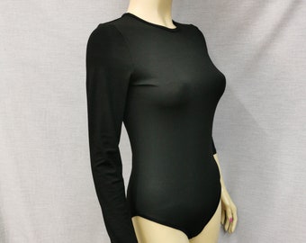 Opaque bodysuit, Organic Bodysuit for dance, Gym bodysuit, Classic black bodysuit, Long sleeves bodysuit, Yoga, Skating.