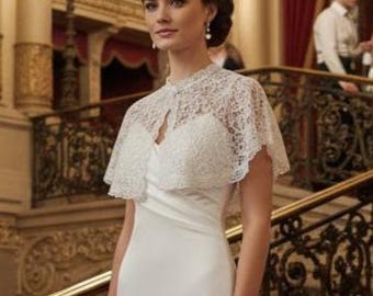 Elegant White Lace Bridal Cape - Romantic Wedding Dress Accessory for Brides.
