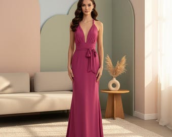 Elegant Multiway Goddess Gown: Backless Infinity Maxi Dress for Bridesmaids in Silk or Satin