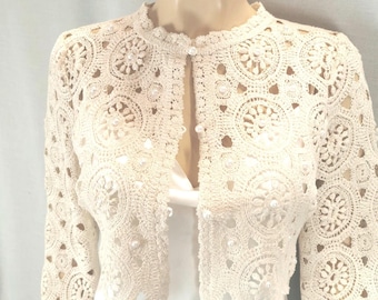 Elegant Cotton Macrame Wedding Bolero: Short Boho Jacket for Bridal Wear, Openwork Blouse, Christmas Attire,Philippine Bolero Wedding jacket