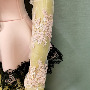 Elegantes mangas de novia de encaje rosa: accesorios largos de guipur independientes para bodas y vestidos de noche.