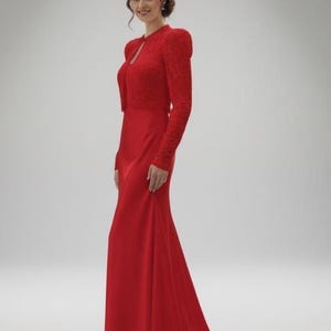 Elegante bolero de encaje rojo para damas de honor: chaqueta de boda de manga larga