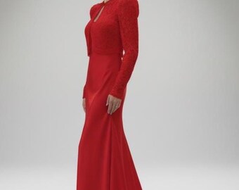 Elegant Red Lace Bolero Shrug for Bridesmaids - Long Sleeve Wedding Jacket Cover-Up