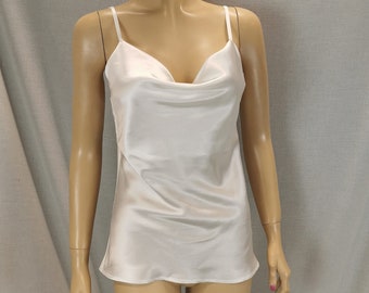 Satin Camisole: Ecru, White & Red Stretch Top with Spaghetti Straps for Night or Day.