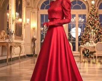 The Perfect Christmas Outfit for a Dressy Family Christmas Eve, Red Guipure Lace Bolero Short Blouse for Weddings and Special Occasions